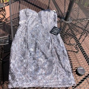 Elegant Silver Sequin Strapless Evening Dress